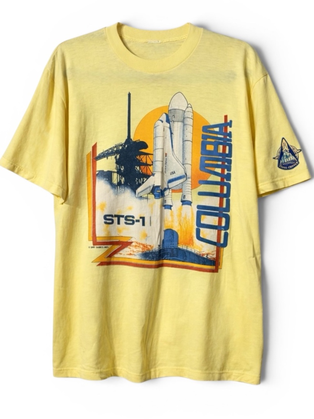 Vintage NASA Columbia STS-1 Tee Single Stitch Double Sided Yellow Boxy Fit S